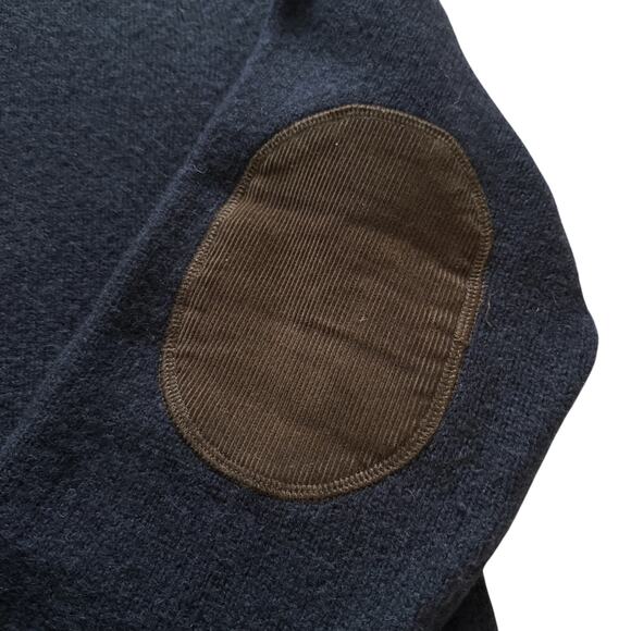 L.L. Bean Shetland Wool Sweater Men's Sz Large Navy 1/4 Zip Elbow Patch Grandpa - Picture 2 of 9